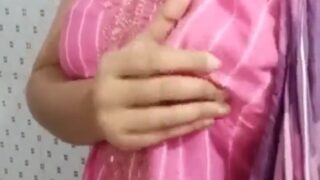 Hot indian aunty in pink dress opens infront of camera